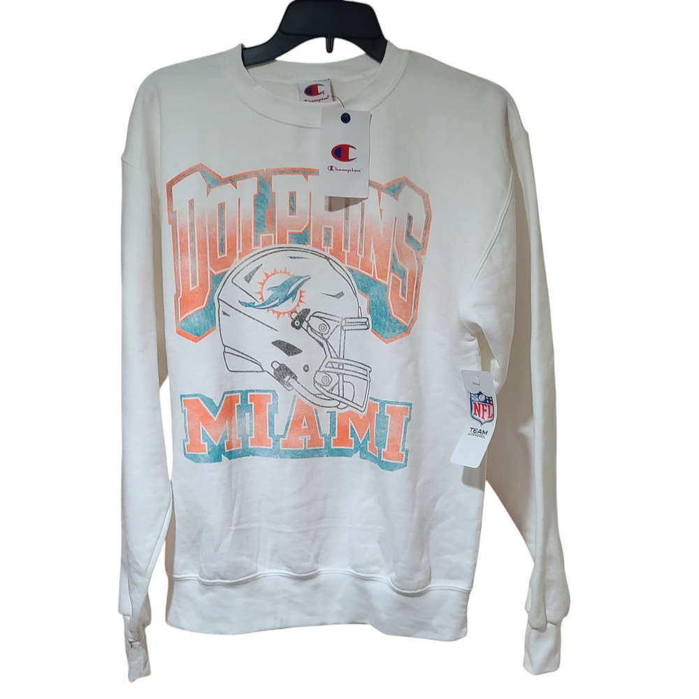 Champion NFL Miami Dolphins White Crewneck Sweater Men's Small NWT